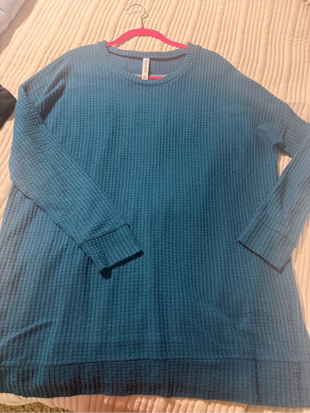 Zenana Crewneck Waffle Knit Sweater - Teal